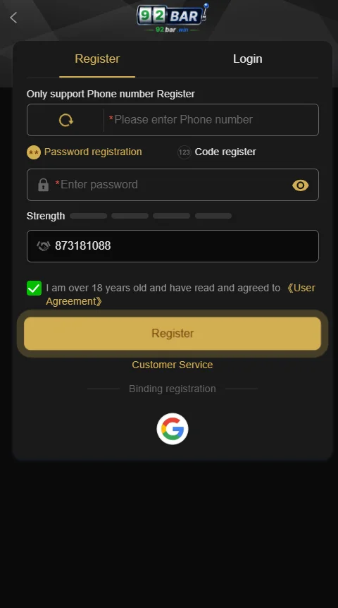 92Bar login